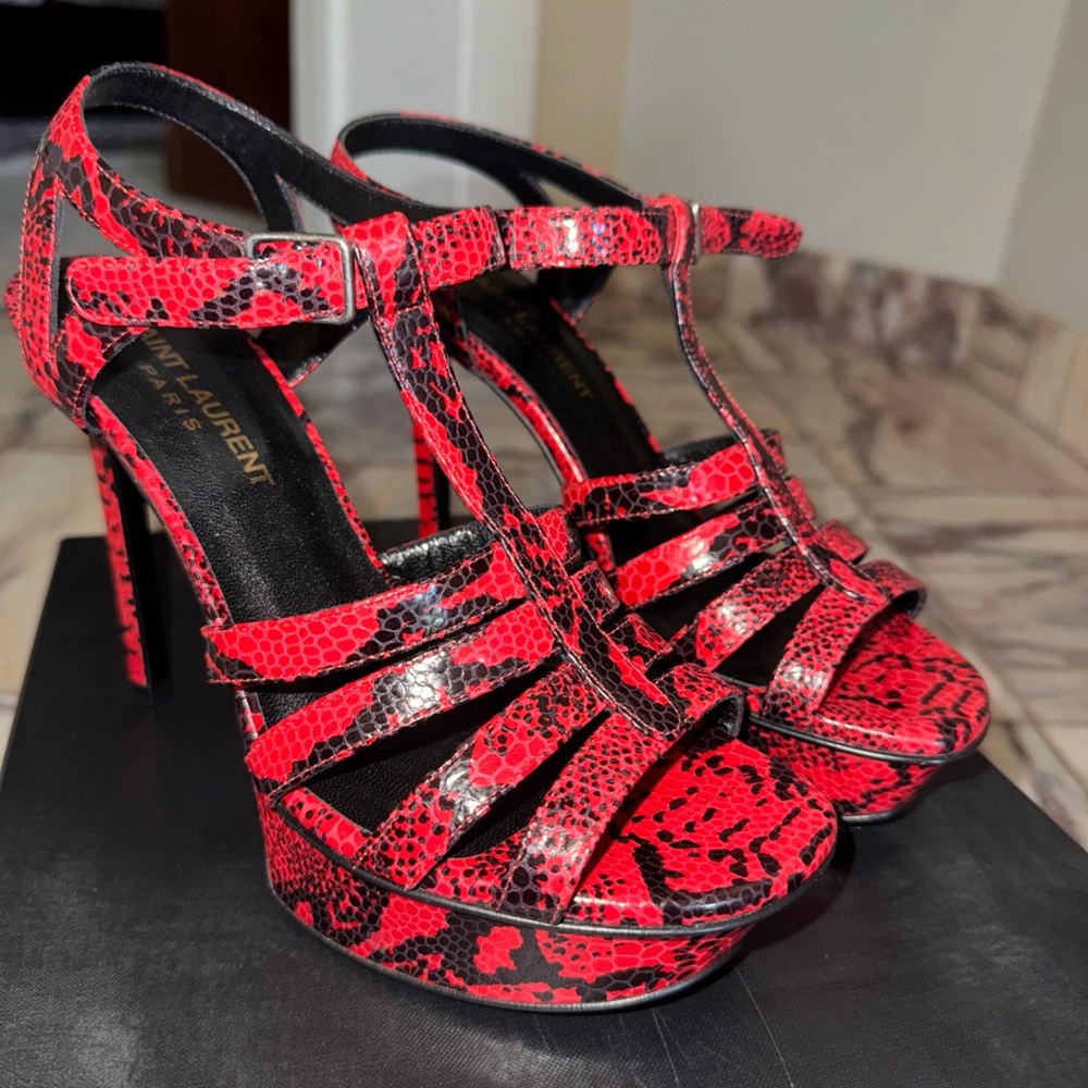 Saint Laurent Red Snake Print Heels